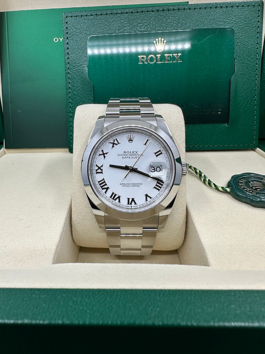 Rolex Steel Datejust 41 Watch - Smooth Bezel - White Roman Dial - Oyster Bracelet - 126300 wro