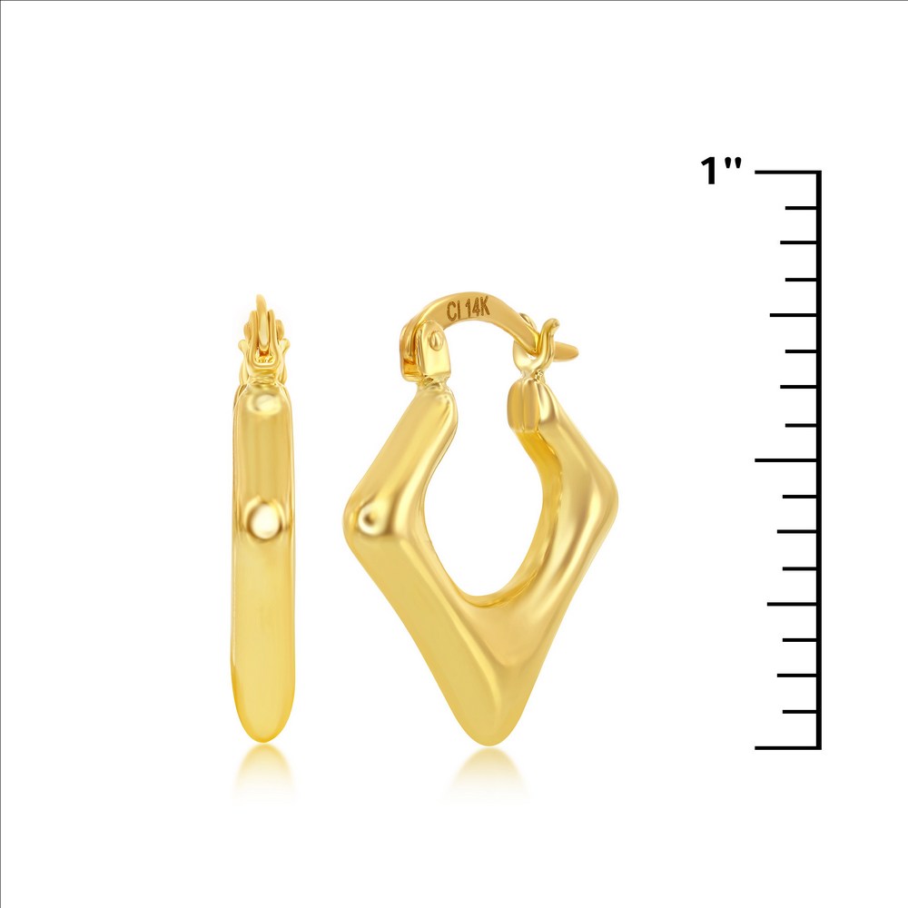 Yellow Gold Diamond-Shaped Hoop Earrings - 14K Gold
