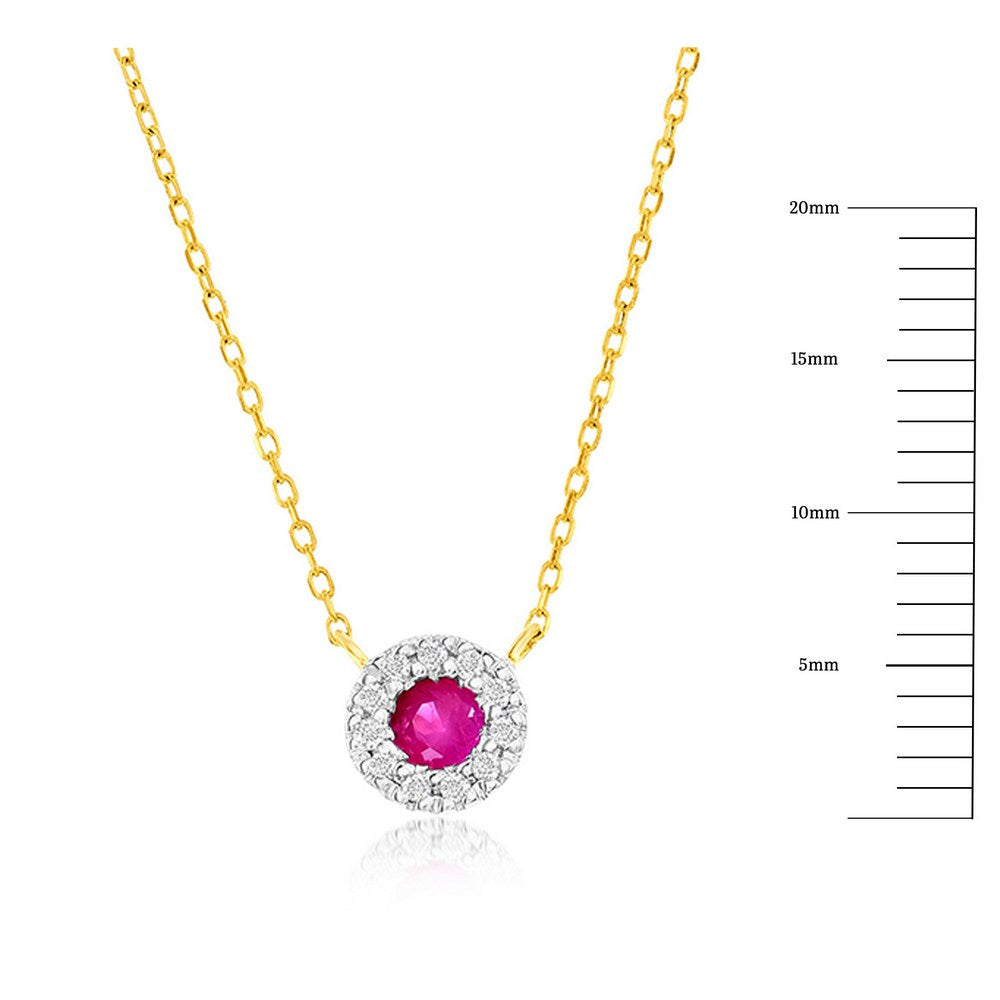 14K Yellow Gold, 3mm Round Ruby (0.16ct) & Diamond Necklace - (11 Stones)