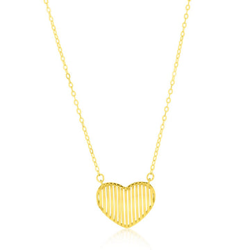 14K Yellow Gold, Striped Heart Necklace