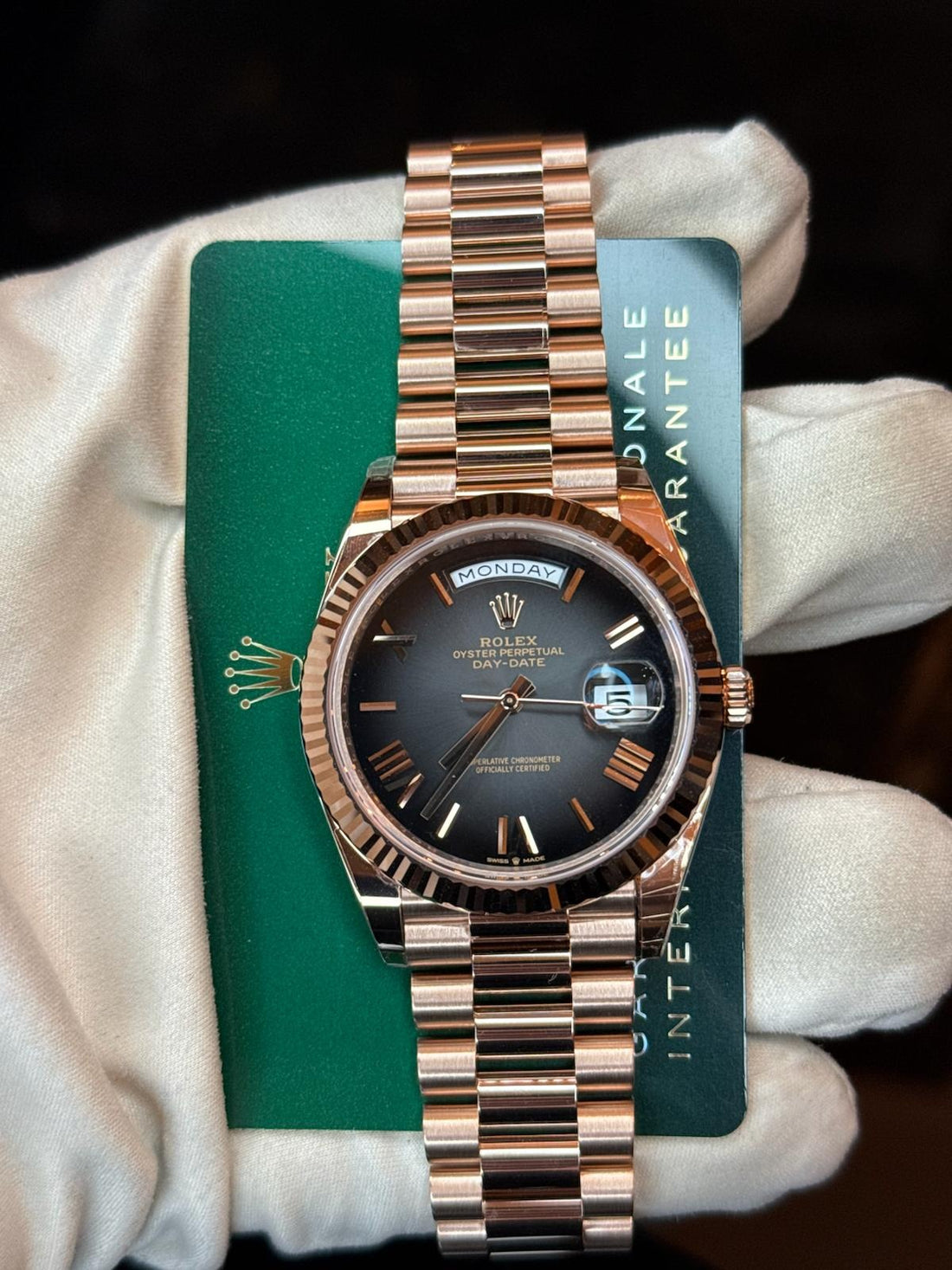 Rolex Day-Date 40 40mm Slate Ombré Roman Dial Fluted Bezel President Bracelet - 228235 | 2024 Model