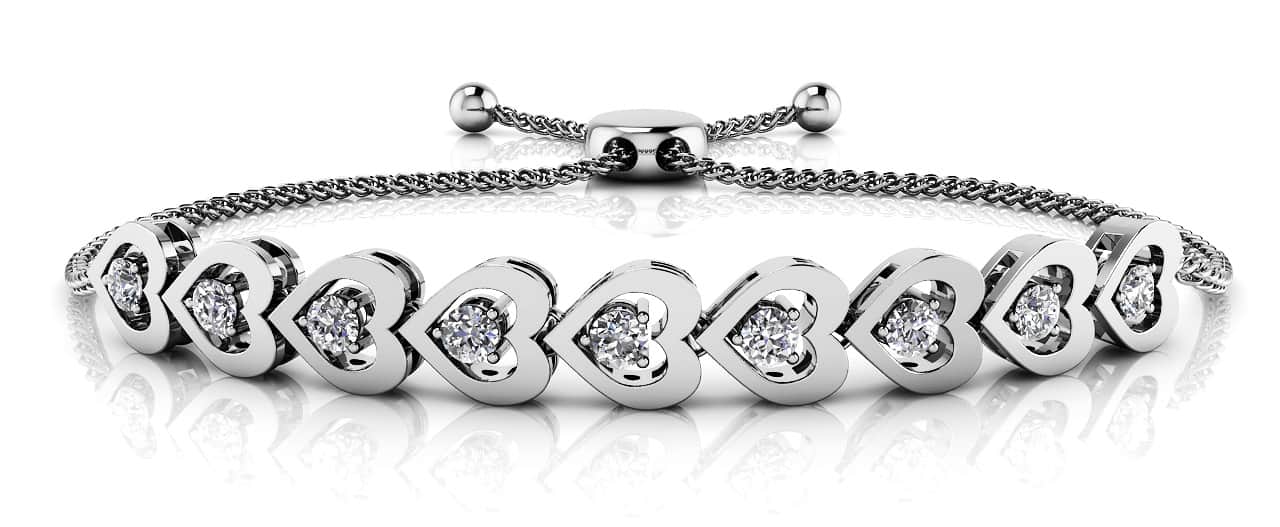 Adjustable Diamond Heart Link Diamond Bracelet with 0.54 ct.(finished) 2.7mm
