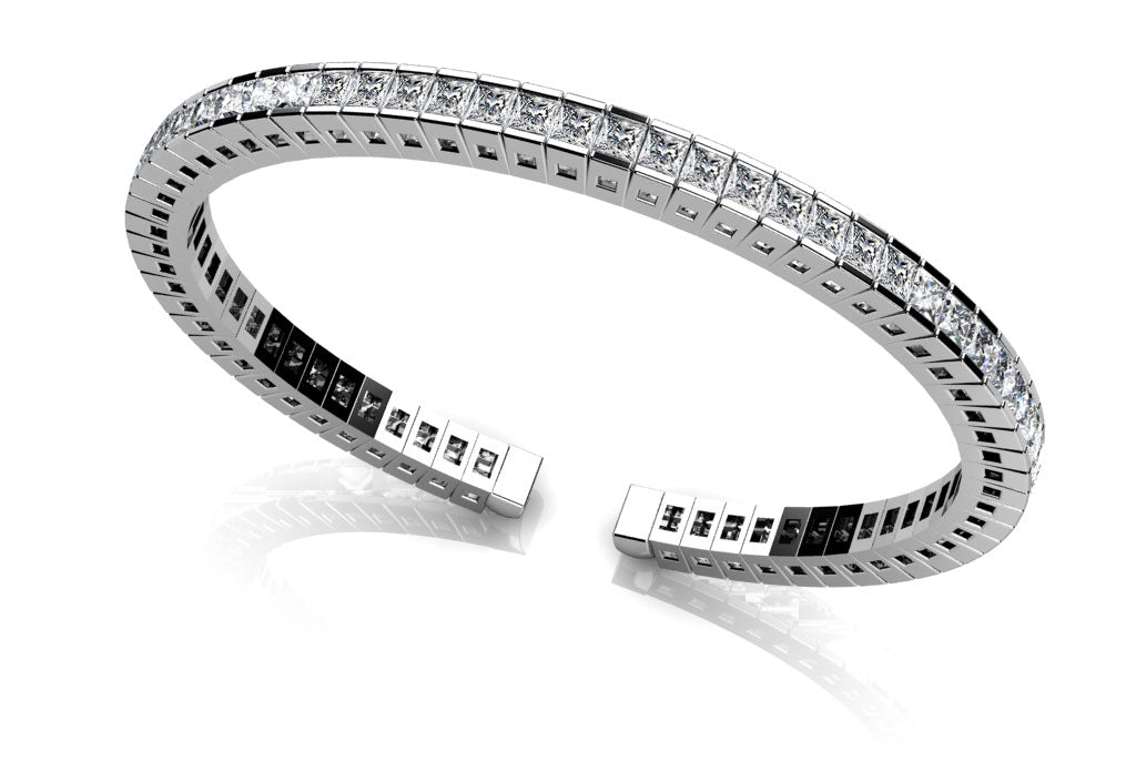 Princess Cut Flexible Diamond Bangle Bracelet Diamond  with 7.95 ct.(finished) 3mm
