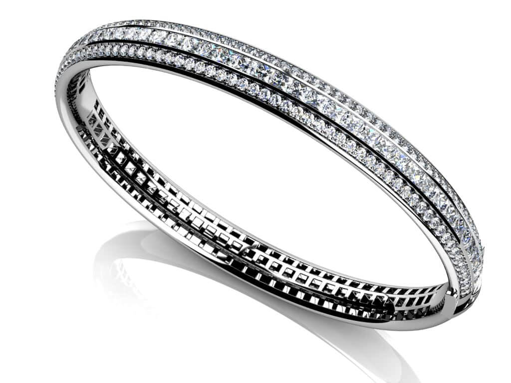 Princess Cut And Round Diamond Bangle Diamond  with 3.77 ct.(finished) 1.3mm, 2.3mm