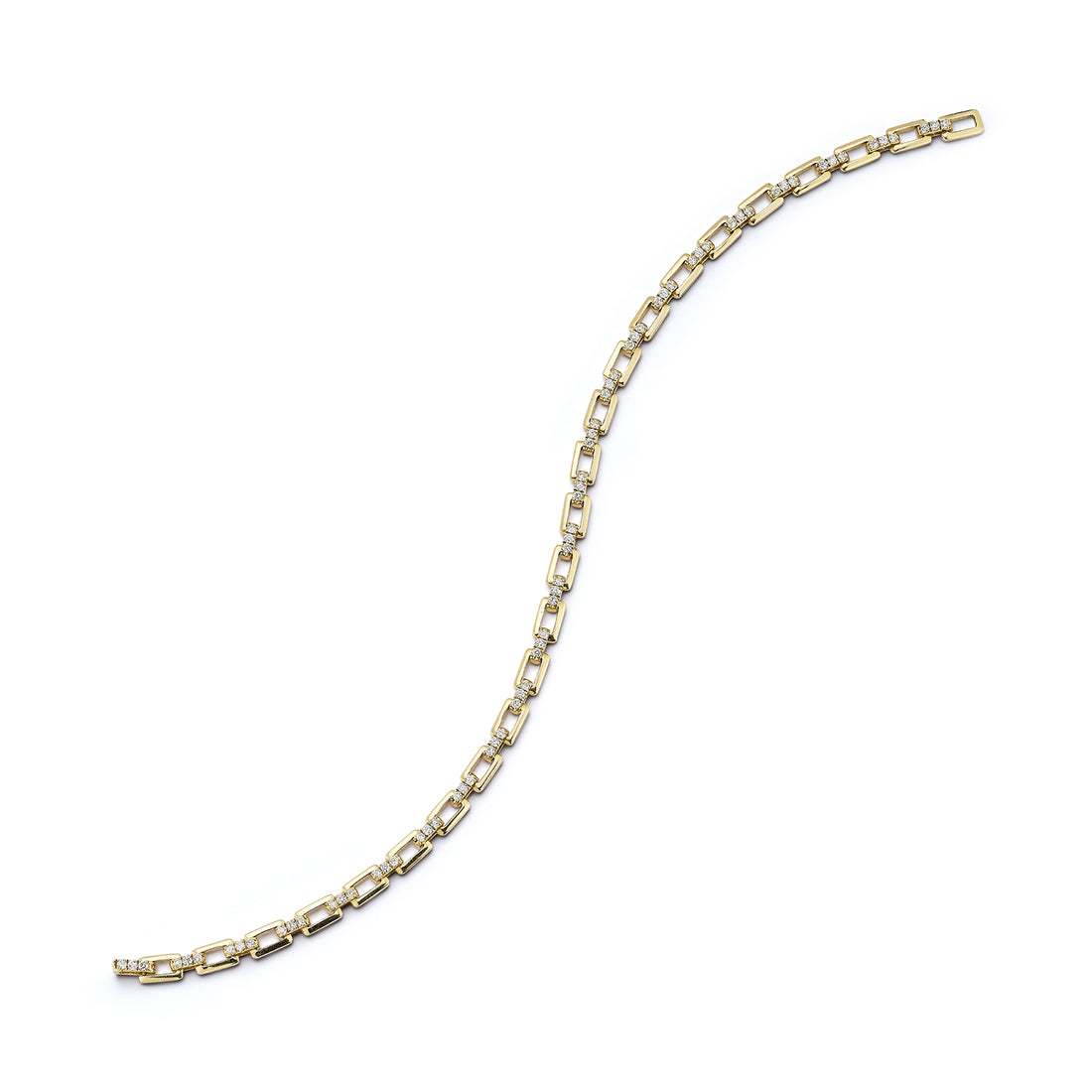Small Gold Link Bracelet with Pave Diamond Bar Connection