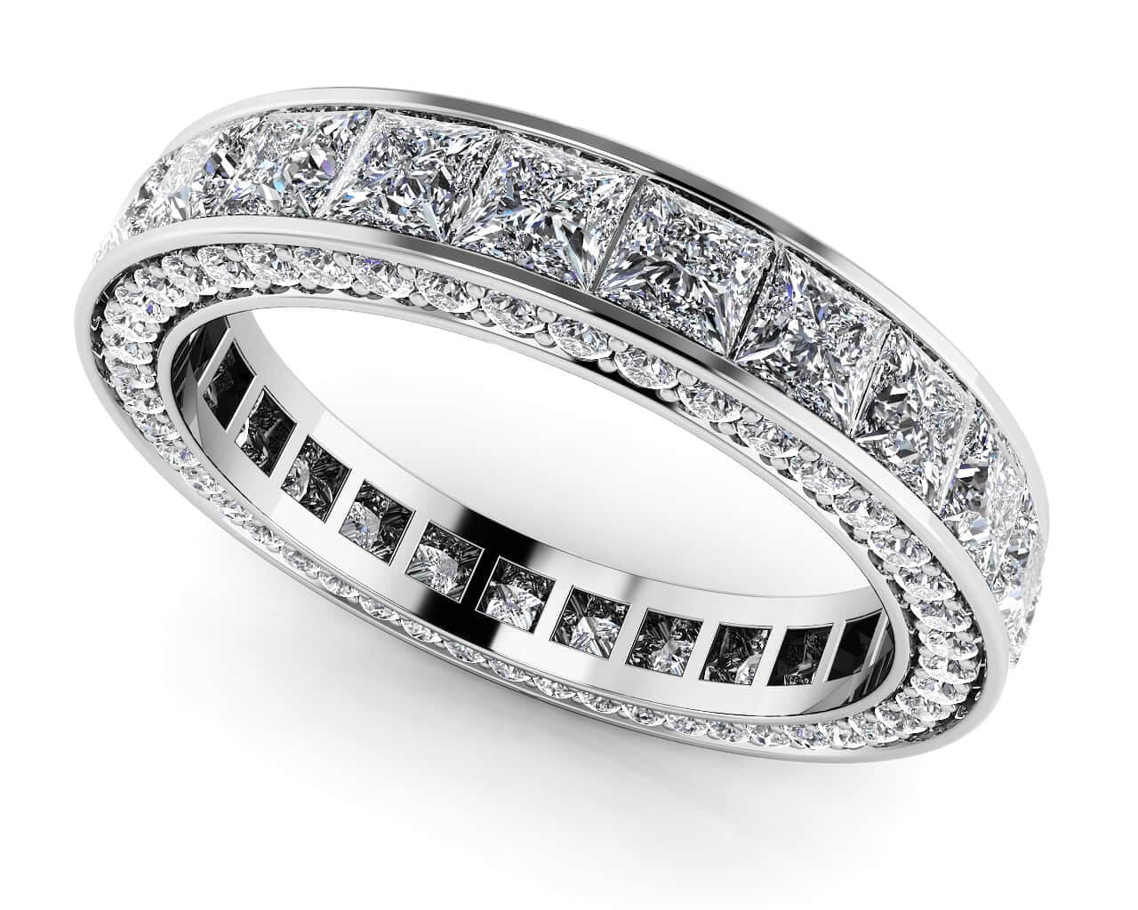 Breathtaking Princess And Round Eternity Ring Diamond  with 4.04 ct.(finished) 1.2mm, 3mm