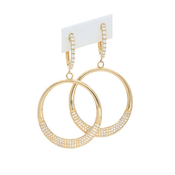 Half Diamond and Polished Open Circle Drop Earrings