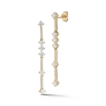 Pave Bar and Diamond Drop Stud Earrings