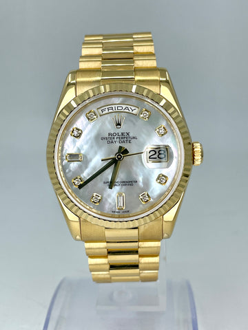 Rolex Day-Date 36mm "President" with Box and Papers Year 2010 Mother of Pear diamond dial very good condition