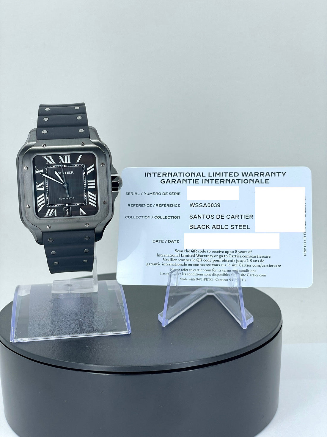 Cartier Santos Large ADLC - 39.8 mm Steel And ADLC Case - Black Dial - Bracelet - Rubber Strap - WSSA0039