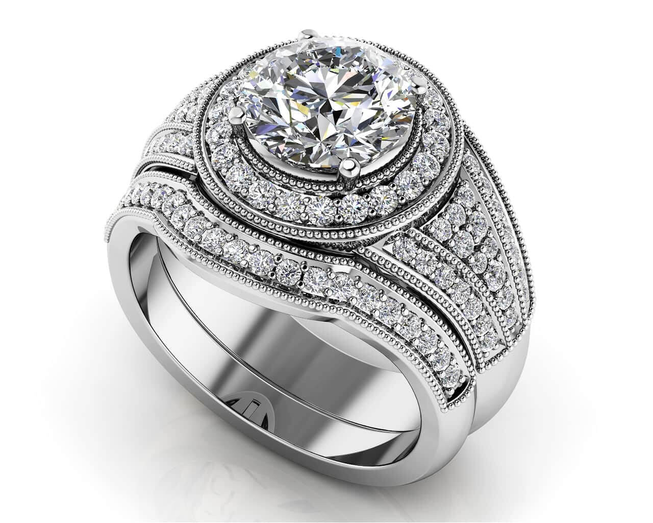 Cascading Diamond Wedding Set Diamond  with 2.65 ct. (2.00 ct. center diamond)