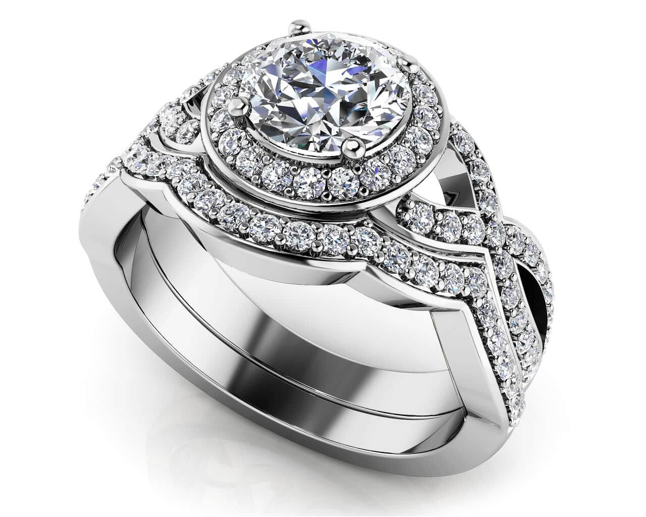 Woven Band Round Diamond Wedding Set Diamond  with 2.07 ct. (1.50 ct. center diamond)