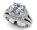 Split Shank Cushion Cut Bridal Set Diamond  with 2.40 ct. (1.50 ct. center diamond)
