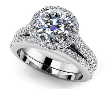 Radiant Round Diamond Halo Wedding Set Diamond  with 2.33 ct. (1.50 ct. center diamond)