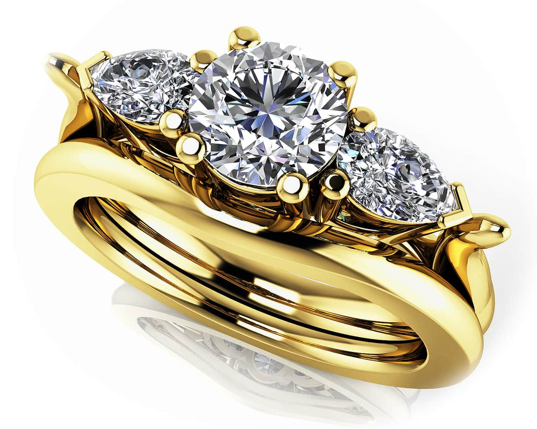 Fairy Tale Three Stone Diamond Flower Wedding Set Lab-Grown Diamond  with 1.42 ct. (1.00 ct. center diamond)