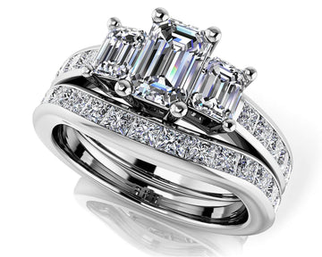 Vibrant Love Emerald Cut Three Stone Bridal Set Diamond  with 3.43 ct. (1.50 ct. center diamond)