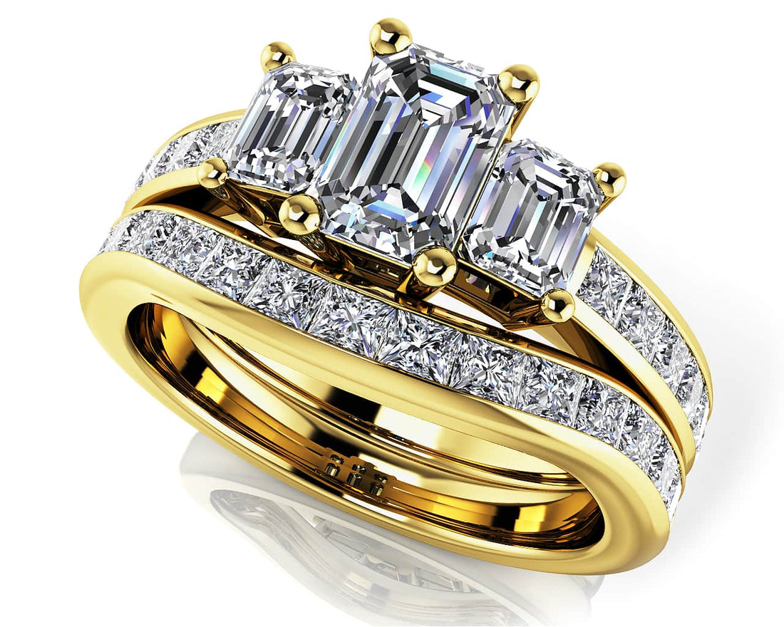 Vibrant Love Emerald Cut Three Stone Bridal Set Diamond  with 3.43 ct. (1.50 ct. center diamond)