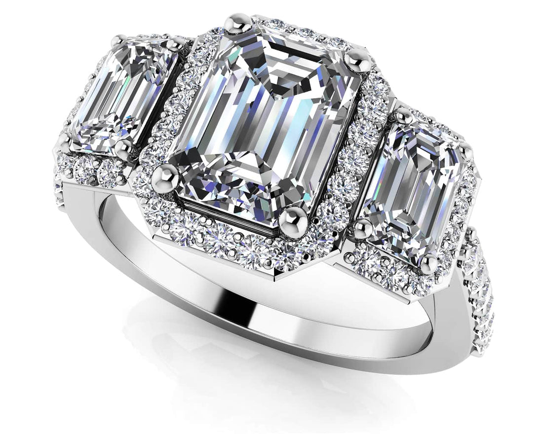 Sparkling Three Stone Emerald Cut Engagement Ring Diamond  with 1.90 ct. (1.00 ct. center diamond)