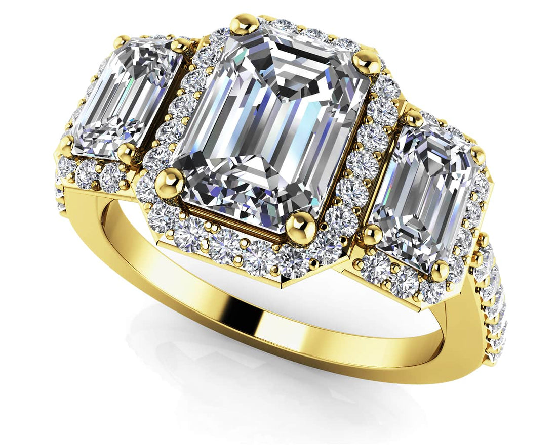 Sparkling Three Stone Emerald Cut Engagement Ring Diamond  with 1.27 ct. (0.50 ct. center diamond)