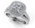 Elegant Double Halo Cushion Cut Bridal Set Diamond  with 1.95 ct. (1.00 ct. center diamond)