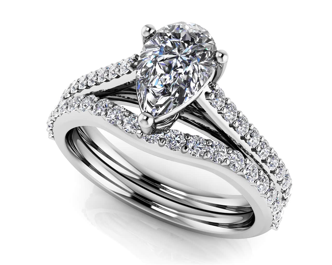 Splendid Pear Shape Bridal Set Diamond  with 1.51 ct. (1.00 ct. center diamond)