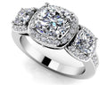 Classic Three Stone Cushion Cut Diamond Halo Ring Diamond  with 2.91 ct. (1.50 ct. center diamond)