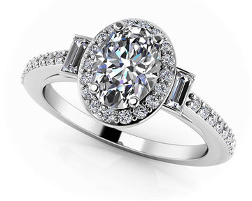 Luxurious Oval And Baguette Halo Diamond Ring Lab-Grown Diamond  with 0.94 ct. (0.60 ct. center diamond)