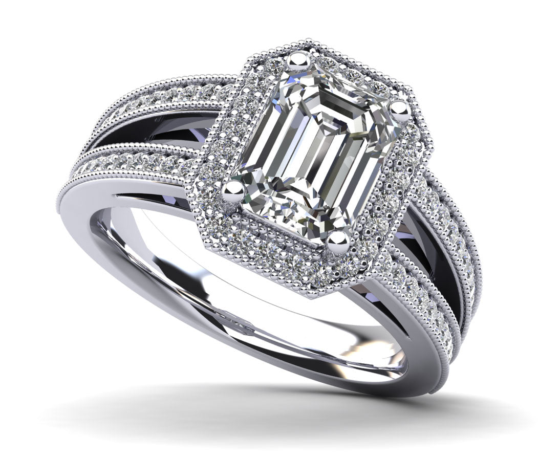 Emerald Crown Halo Engagement Ring Diamond  with 2.00 ct. (1.50 ct. center diamond)