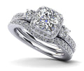 Cushion Cut Halo Diamond Bridal Set Ring with Side Stones Diamond  with 1.82 ct. (1.00 ct. center diamond)
