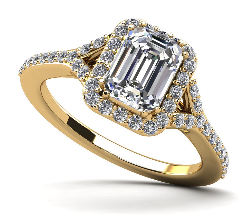Emerald Cut Halo Diamond Engagement Ring with Split Shank Lab-Grown Diamond  with 0.95 ct. (0.70 ct. center diamond)