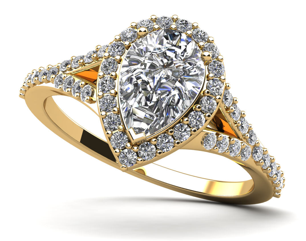 Pear Shape Halo Diamond Engagement Ring Lab-Grown Diamond  with 0.86 ct. (0.50 ct. center diamond)