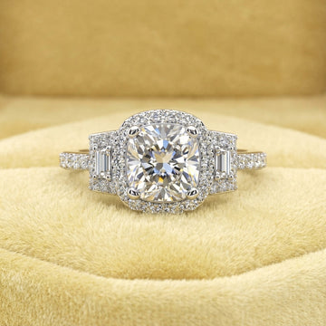 Cushion Cut and Baguettes Lab-Grown Diamond Engagement Ring with 2.01 ct. (1.50 ct. center diamond)