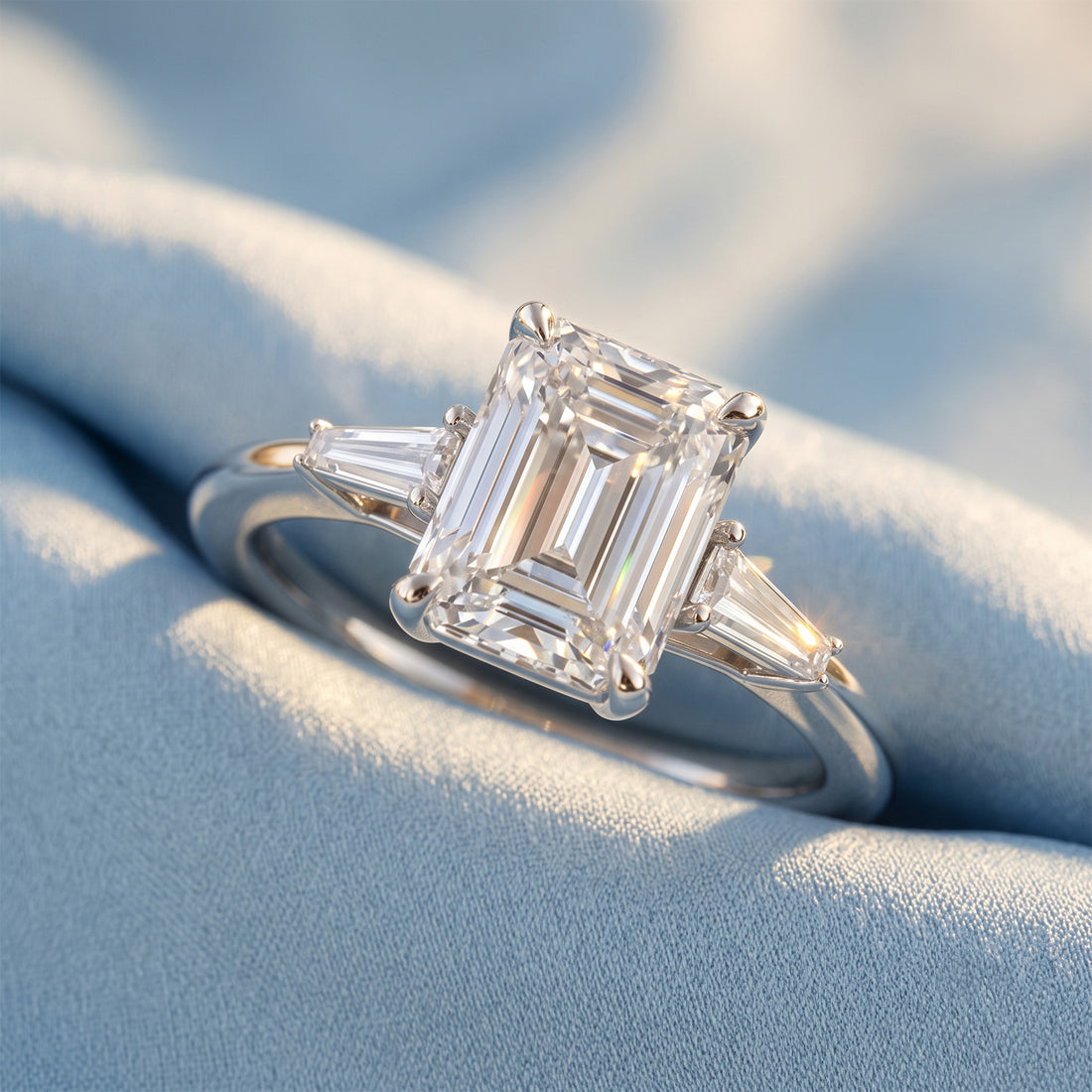 Brilliant Emerald Cut And Baguette Lab-Grown Diamond Ring with 4.95 ct. (4.25 ct. center diamond)