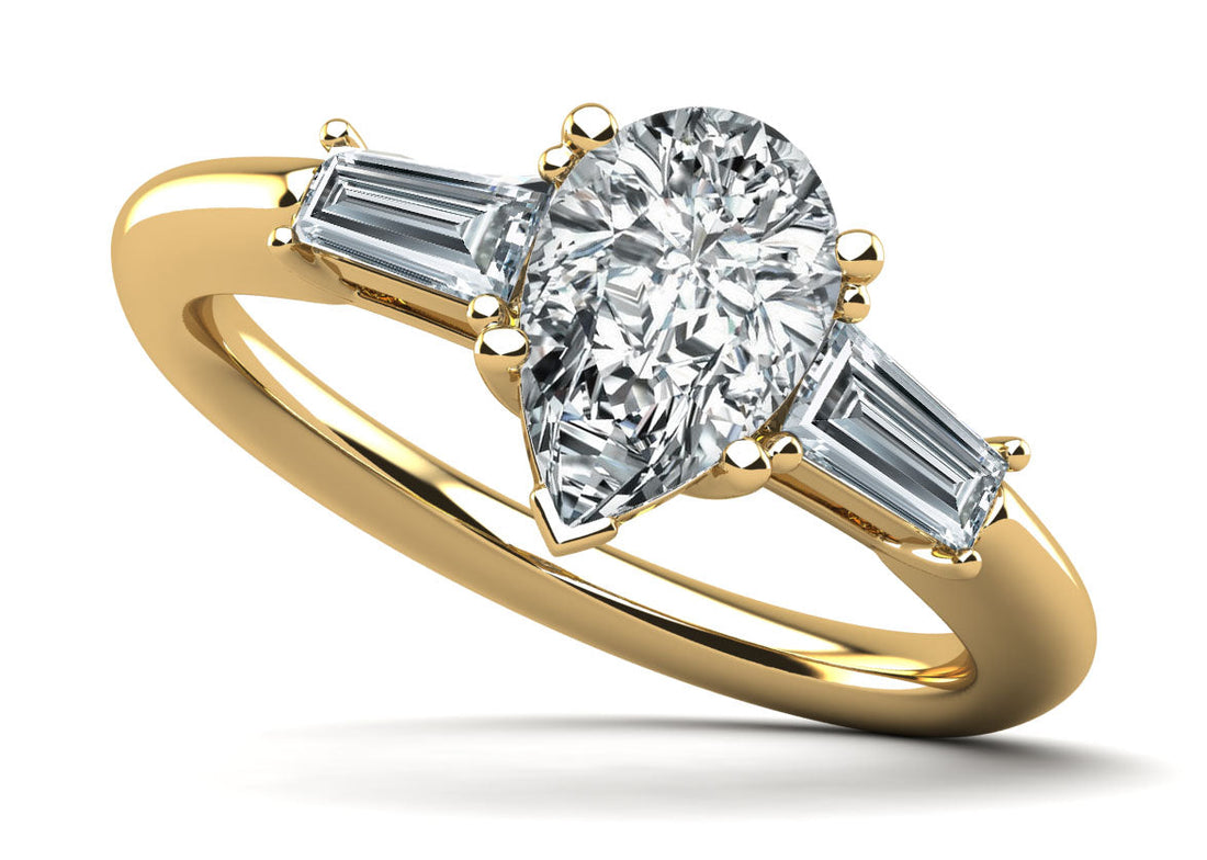 Pear and Baguette Three Stone Diamond Engagement Ring Diamond  with 2.06 ct. (1.50 ct. center diamond)