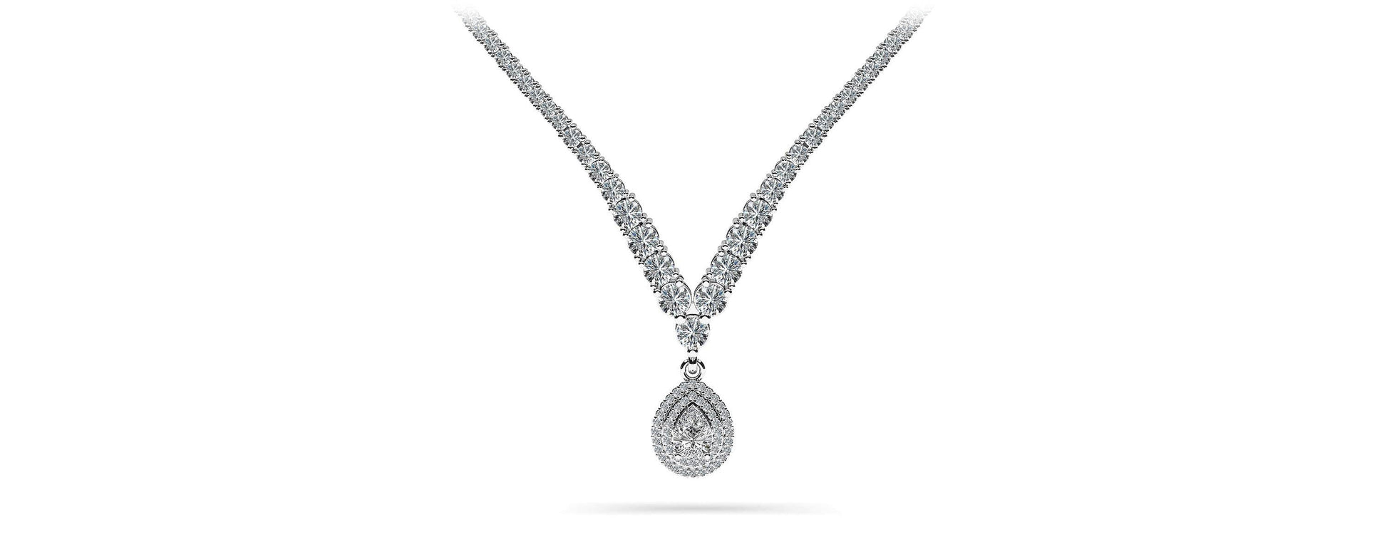 4 Prong Double Strand V Drop Diamond Necklace Lab-Grown Diamond  with 13.12 ct.(finished)