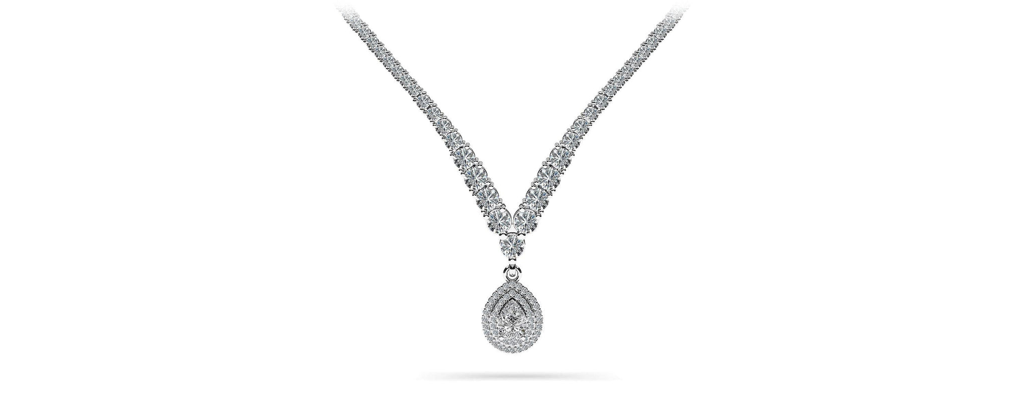 4 Prong Double Strand V Drop Diamond Necklace Diamond  with 13.12 ct.(finished)