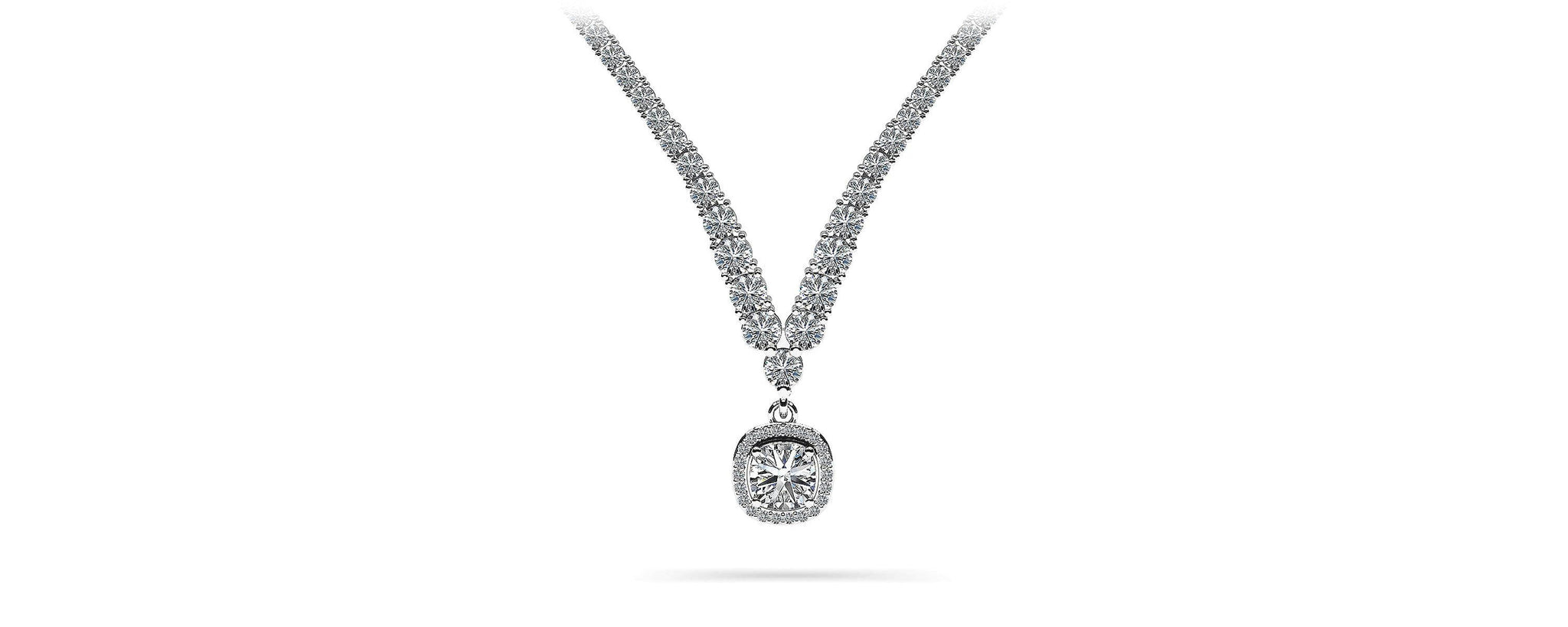 Ravishing Cushion Cut 4 Prong V Necklace Diamond  with 9.09 ct.(finished)