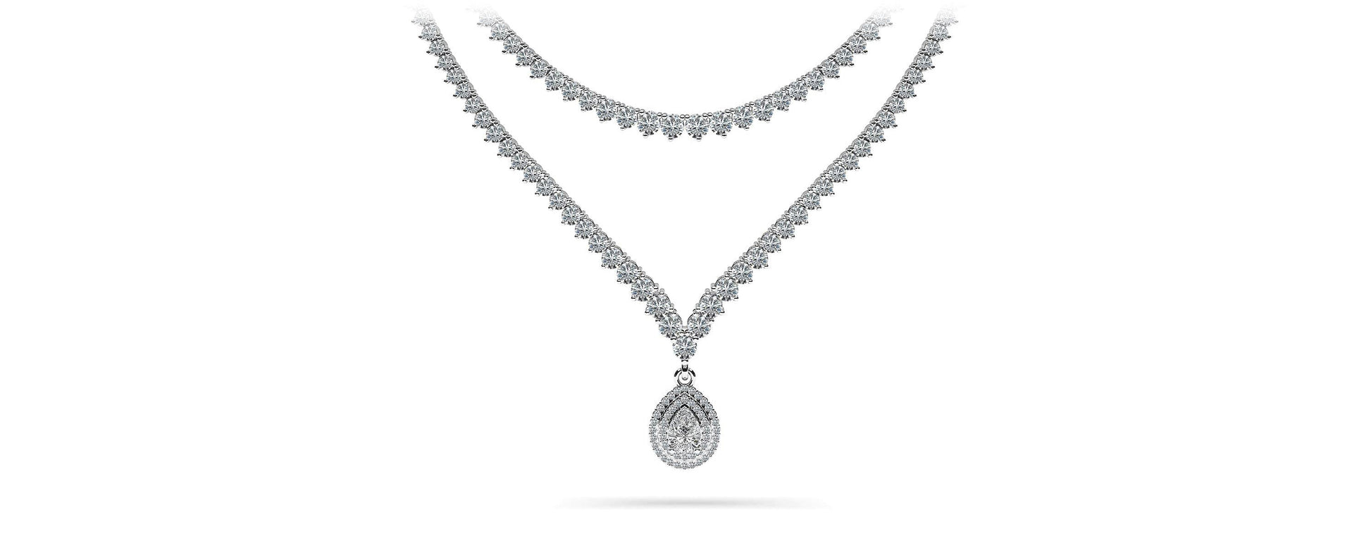 3 Prong Double Strand V Drop Diamond Necklace Diamond  with 14.64 ct.(finished)
