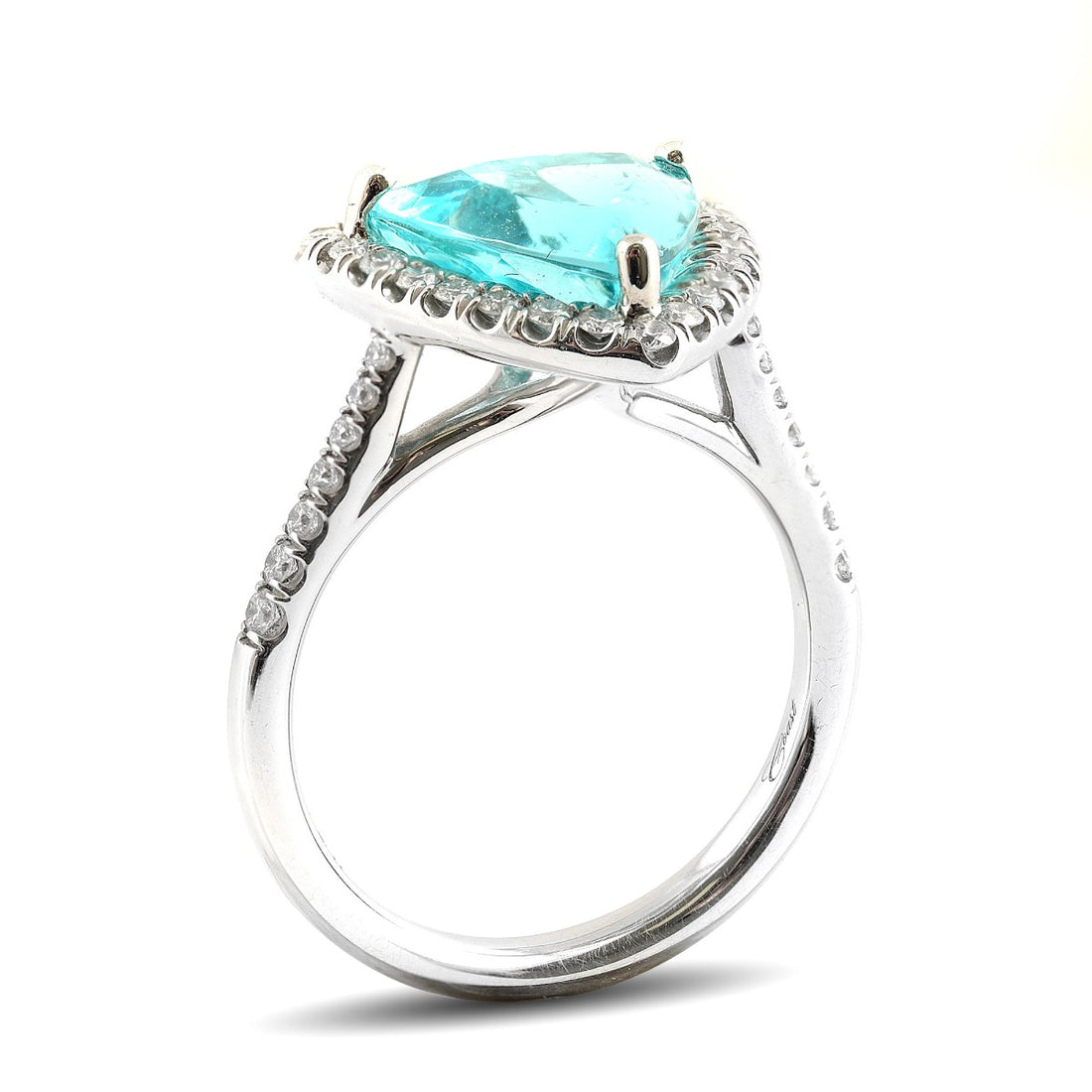 Natural Mozambique Paraiba Tourmaline 3.70 carats set in Platinum Ring with 0.38 carats Diamonds / GIA Report