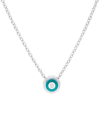 Teal Enamel with One Diamond Pendant