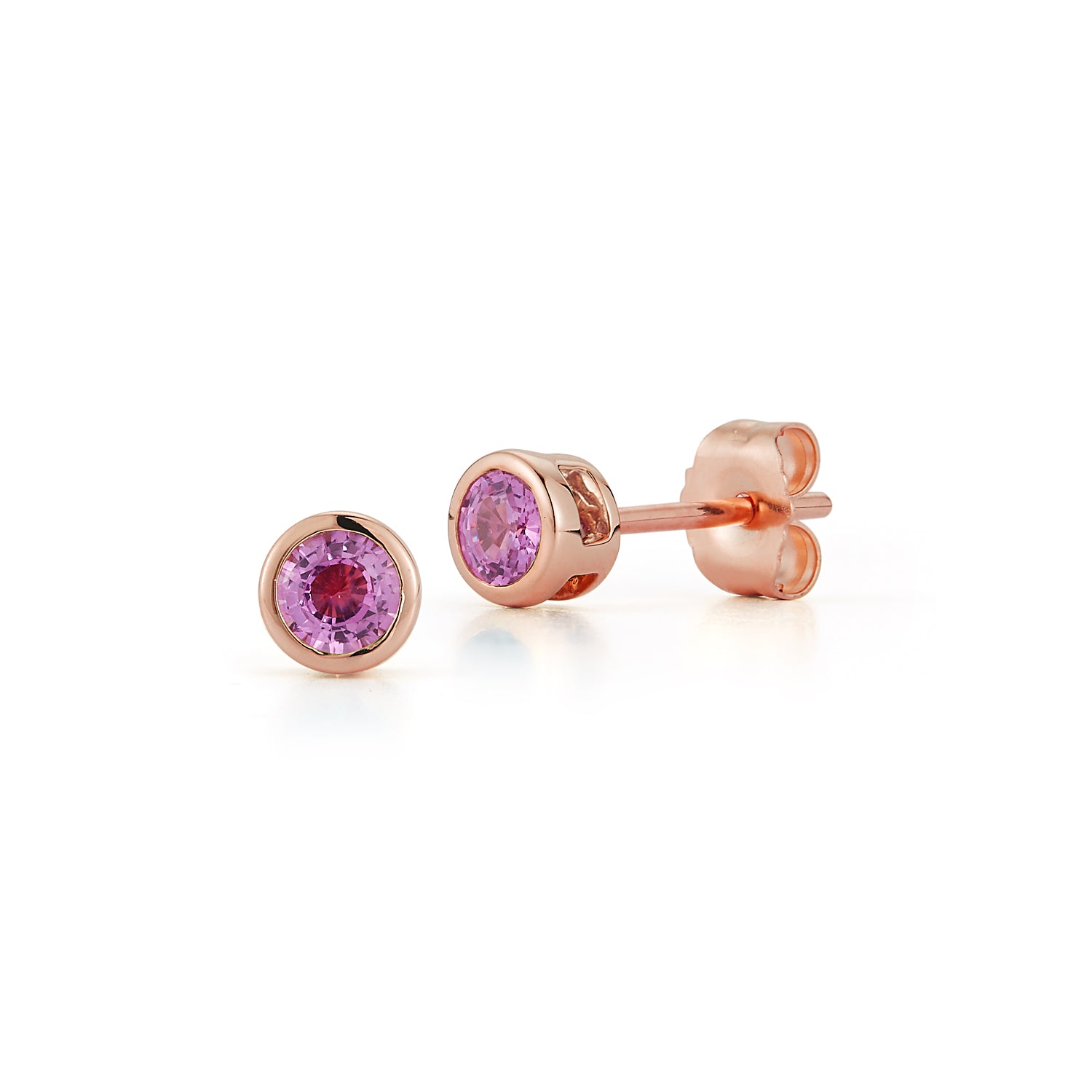 Bezel Pink Sapphire Stud Earrings