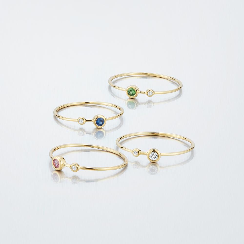 Two Bezel Diamond and Blue Sapphire Thin Band