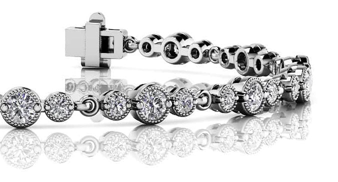 Vintage Milgrain Three Diamond Chain Link Bracelet Diamond  with 2.39 ct.(finished) 2mm, 3mm
