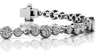 Vintage Milgrain Three Diamond Chain Link Bracelet Diamond  with 2.39 ct.(finished) 2mm, 3mm