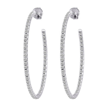 Diamond Stud Hoop Earrings, 1.50 inches