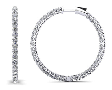 Sweetheart Single Row Inside Out Diamond Hoop Earrings Large Lab-Grown Diamond  with 3.95 ct.(finished) 2.3mm