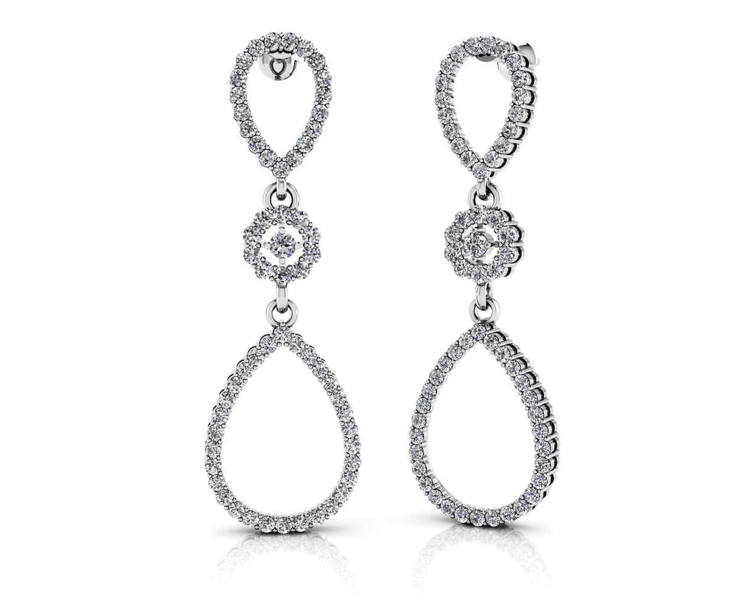 Diamond Drop Teardrop Earrings Lab-Grown Diamond  with 1.03 ct.(finished) 1.1mm, 1.5mm, 2mm