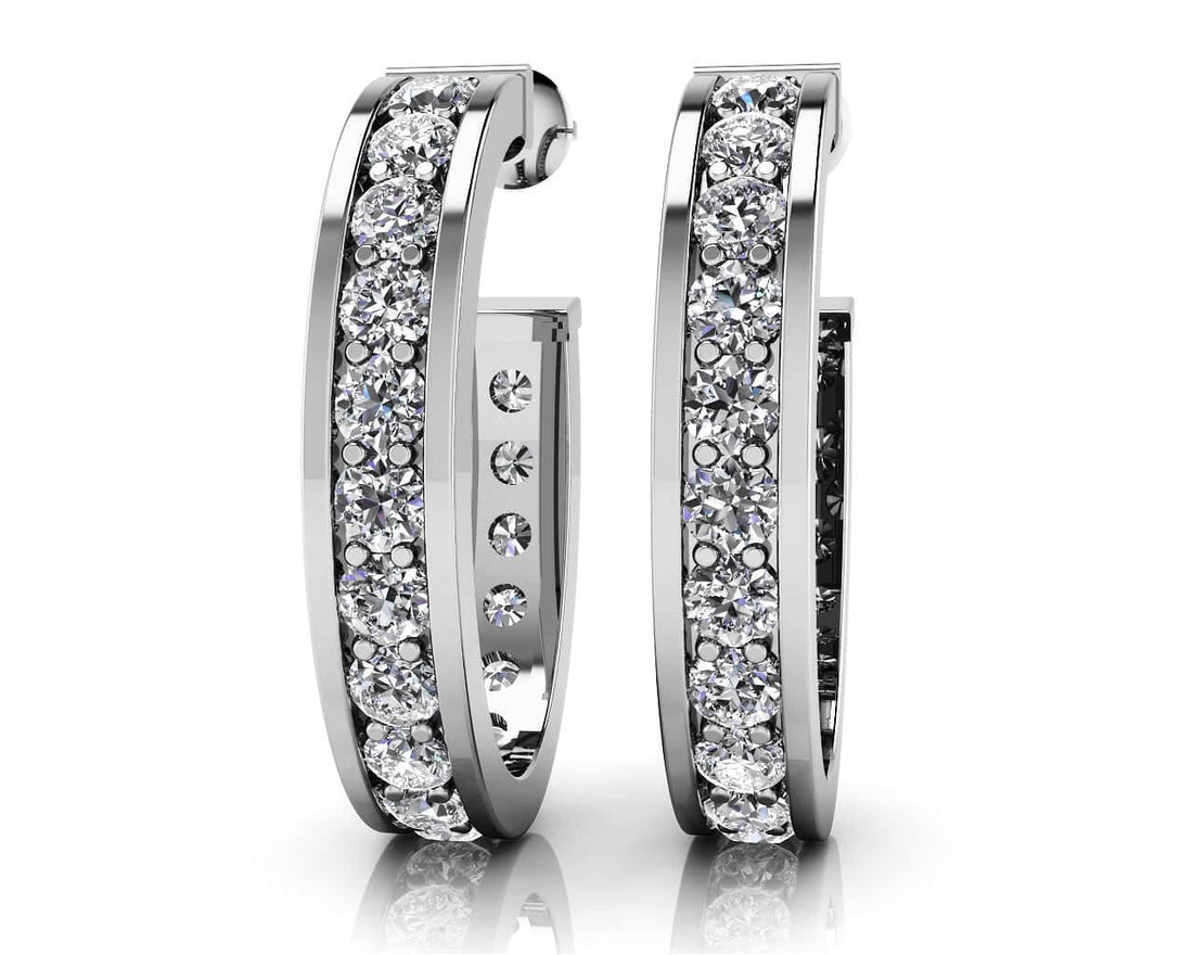 Shared Prong Set Diamond Oval Hoop Earrings Diamond  with 1.48 ct.(finished) 2.2mm