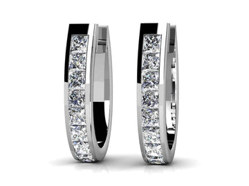 Channel Set Princess Diamond Hoop Earrings Lab-Grown Diamond  with 1.10 ct.(finished) 2.0mm