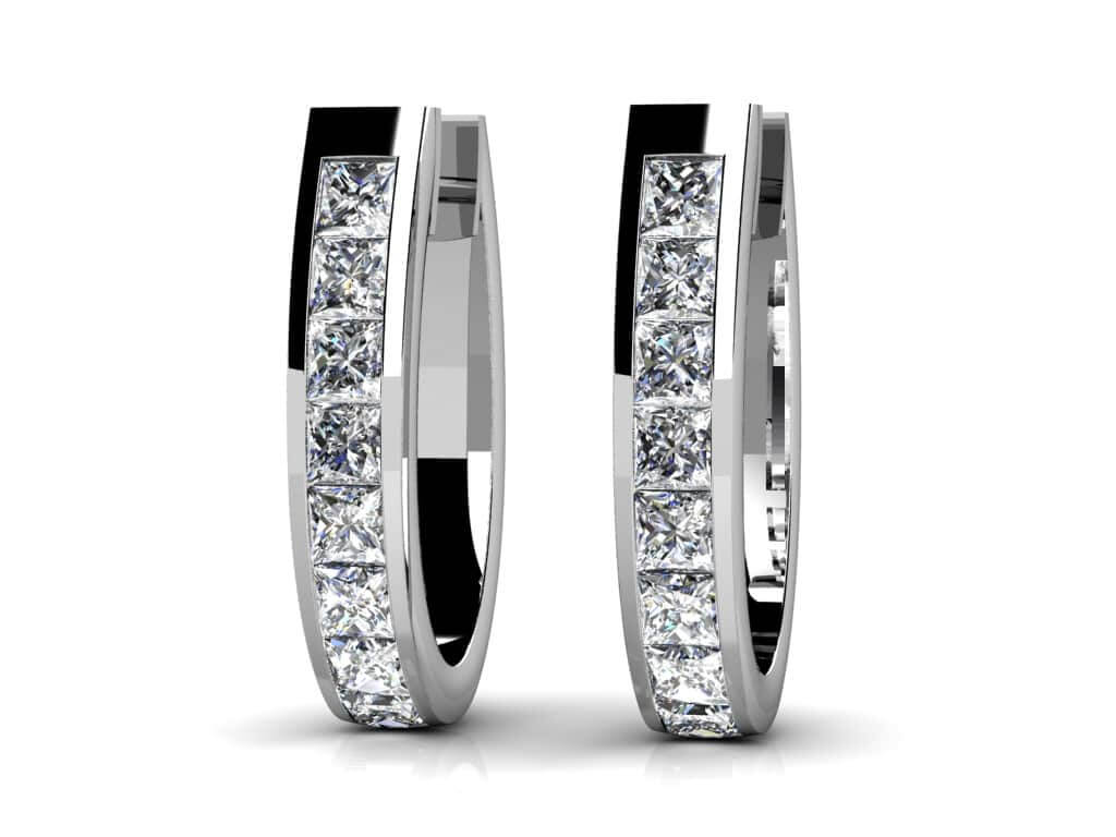 Channel Set Princess Diamond Hoop Earrings Lab-Grown Diamond  with 1.26 ct.(finished) 2.3mm